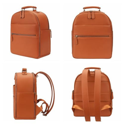 Small Camera Backpack, Classic PU Leather with 11 Inch Pad/Tablet Compartment, Professional Camera Bag for Photographers for DSLR, 10L Brown