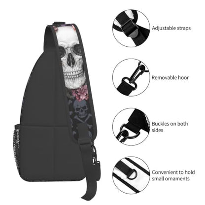 Sling Backpack Unisex Crossbody Chest Bag Shoulder Chest Bag For Women Men Hiking Travel - color: Skull