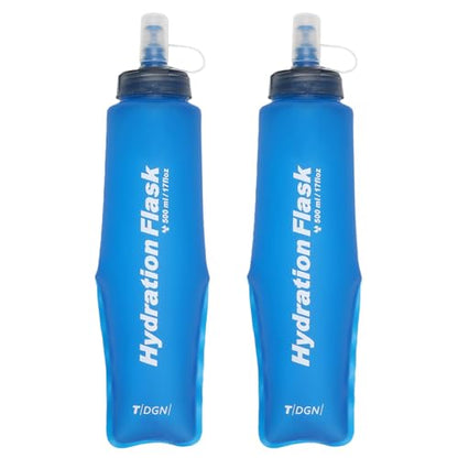 Azarxis TPU Soft Flask Collapsible Water Bottle Running Folding Gel Water Reservoir Handheld for Hydration Pack Hiking Cycling Climbing Jogging Marathon Trail Race - color: #04 Blue - 500ml - 2-pack
