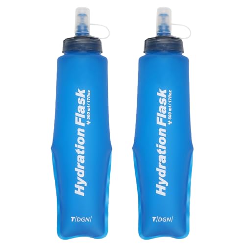 Azarxis TPU Soft Flask Collapsible Water Bottle Running Folding Gel Water Reservoir Handheld for Hydration Pack Hiking Cycling Climbing Jogging Marathon Trail Race - color: #04 Blue - 500ml - 2-pack