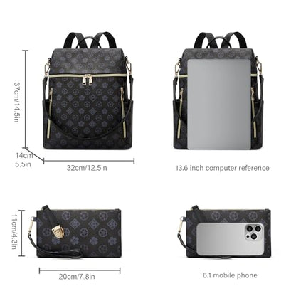 Makes Backpack Purse for Women PU Leather Travel Satchel Handbag Convertible Design Bag with Purse - color: Black Triple Zip