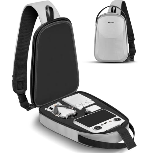 PEKREWS Mini 4 Pro Case, Mini 3/4 Pro Waterproof Hard Carrying Case, Portable Travel Drone Sling Backpack, Crossbody Bag for DJI RC 2/RC/N3/N2/N1 Controller, DJI Fly More Combo and Drone Accessories - color: Silver Grey
