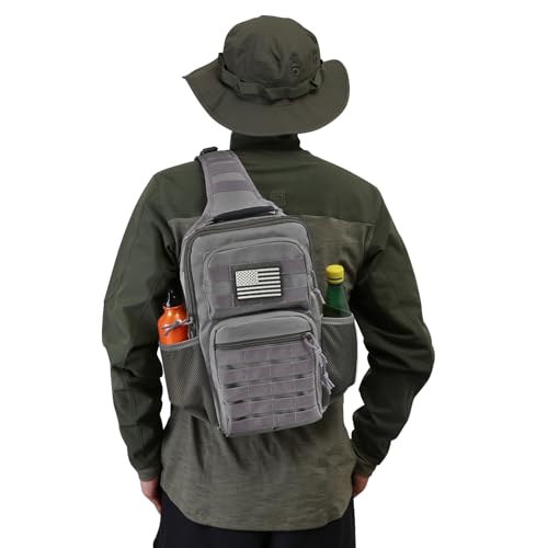 Rover Sling Pack Tactical Shoulder Sling Bag Backpack with Bottle Holder Crossbody Chest Bag, Grey - color: Grey