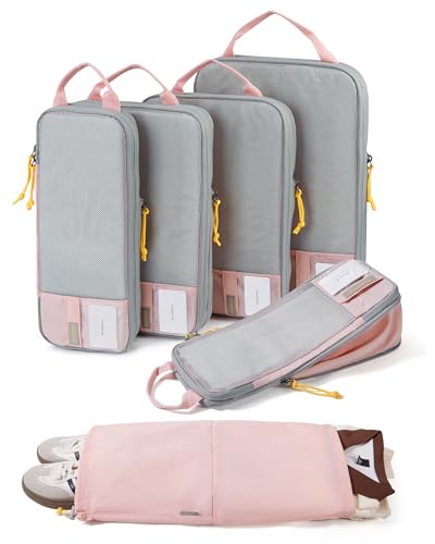 BAGSMART 6 Set /4 Set/2 Set Compression Packing Cubes for Travel, Lightweight Luggage Organizer Bags, Durable Space Saver Bags Travel Essentials - color: Baby Pink, size: Set of 6