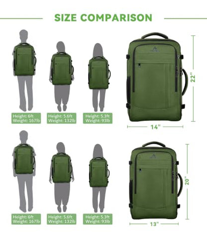 AREYTECO Large Travel Laptop Backpack for Men, 50L Carry On Backpack - color: Green, size: 17.3 Inch (20''x13''x10'')