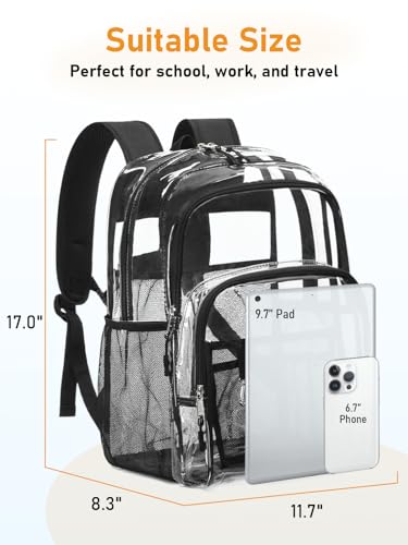Double-Layer Clear Backpacks 17 Inch Large Clear School Book Bag - color: Black