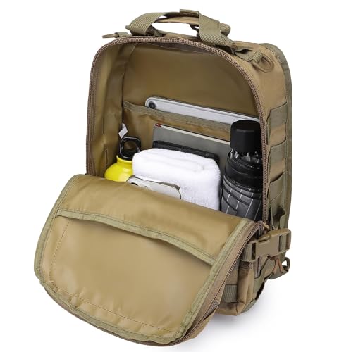 Tactical Sling Pack Big Crossbody Backpack Over Shoulder Bag Military for Men Hiking Outdoor Sport Gym - color: Brown Tan