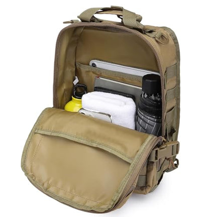 Tactical Sling Pack Big Crossbody Backpack Over Shoulder Bag Military for Men Hiking Outdoor Sport Gym - color: Brown Tan