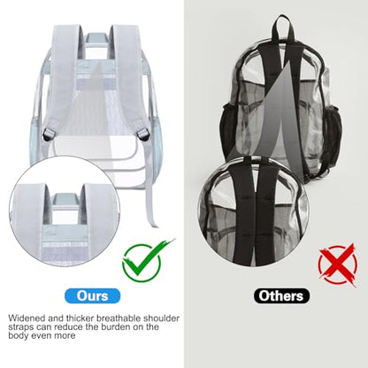 HEEYA Clear Backpack Heavy Duty Transparent Backpack for Security, Sports, Work, Travel, Stadium - color: Grey