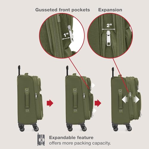 U.S. Traveler Rio Lightweight Softside Rolling Carry-on Suitcase, 4-Wheel Set, Green - color: Green, size: 22"/14"