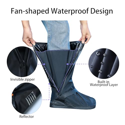 Waterproof Rain Boot Shoe Cover with Reflector Reusable & Foldable - color: Black#Thicked, size: Medium