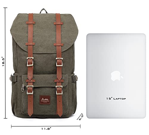 KAUKKO Travel Laptop Backpack Outdoor Rucksack Causal backpack Fits 15.6"(Canvas Green) - color: Canvas Green, size: Large