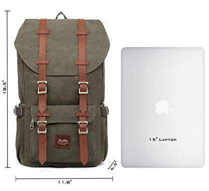 KAUKKO Travel Laptop Backpack Outdoor Rucksack Causal backpack Fits 15.6"(Canvas Green) - color: Canvas Green, size: Large