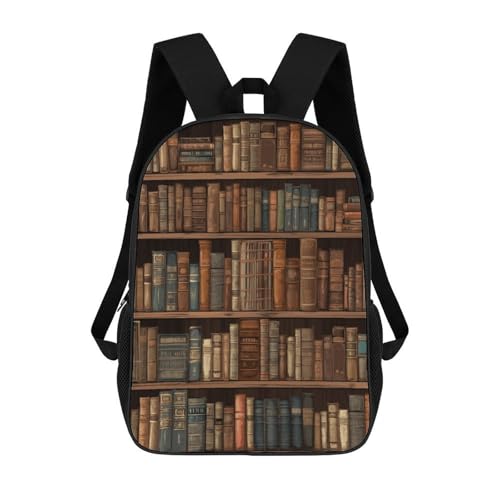Library Bookshelf Book Backpack for Women Men, Durable 600D Polyester Bookbag with Large Capacity, Lightweight 17 Inch Laptop Backpack Minimalism Casual Daypack for Work, Travel