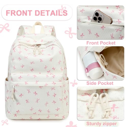 LEDAOU Kids Backpack for Girls Boys Preschool Kindergarten Elementary School Bookbag Toddler School Bag with Chest Strap - color: Pink Bow-beige