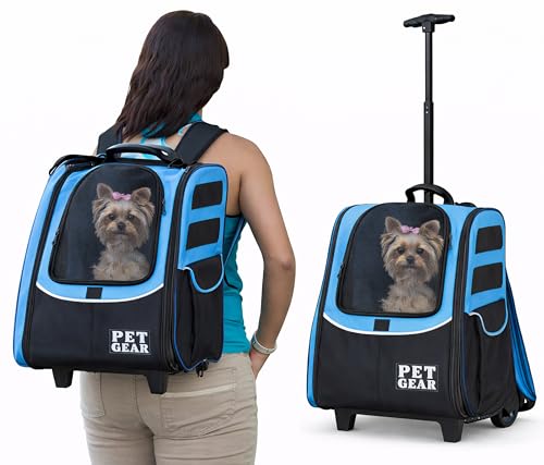 Pet Gear I-GO2 Roller Backpack, Large Traveler, Caribbean Blue | Travel Carrier, Car Seat for Cats/Dogs, Mesh Ventilation, Telescoping Handle, Storage Pouch, Included Tether - color: Caribbean Blue, size: 16.0"L x 12.0"W x 15.0"H