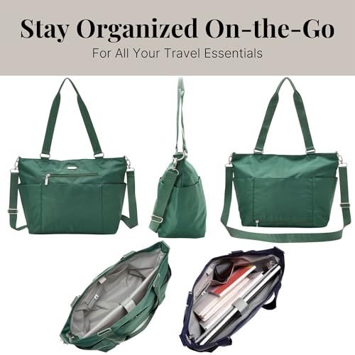 Baggallini Essential Laptop Tote - Work Tote Bag with Laptop Sleeve - Lightweight Travel Crossbody Shoulder Bag for Women - color: Pine