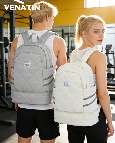 Gym Backpack for Women Men, Lightweight Gym Bag with Shoe Compartment, Water Resistant Sports Backpack with Wet Pocket, Large Capacity Cheer Backpacks for Girls, Beige - color: F2-beige