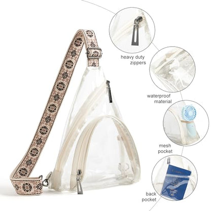 Clear Bag for Stadium Events 12x12x6 Stadium Bag Crossbody Purses Clear Sling Backpack for Concerts Football Games Travel - color: Beige