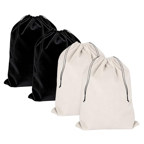 Shoe Bags for Travel, 4 Pack Travel Shoe Bag Organizer, Large Flannel Shoe Bags with Drawstring for Boots, Heels, Handbags & Packing, Washable Reusable Shoe Pouches, Black & Beige
