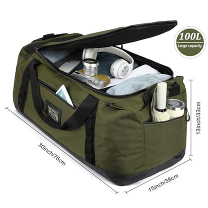 TUGUAN 100L Extra Large Travel Duffle Bag Backpack for Men, 3 in 1 Sports Duffel Bags W/Adjustable Shoulder Strap & Dividers Gym Equipment/Gear Weekend Overnight Bag for Trip Camping Hiking, XL Green - color: Green