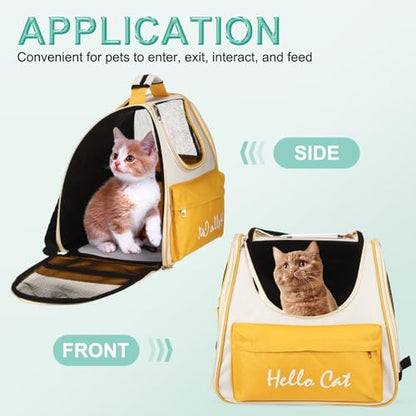 Cat Backpack Carrier, Large Space & Breathable, Ventilated Mesh Design Pet Backpack for Cats or Small Dogs, Intended for Hiking/Camping/Traveling (Yellow, 14.6"x9.8"x13.4") - color: Yellow