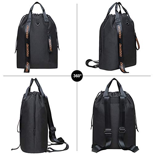KAUKKO Drawstring Sports Backpack Gym Yoga Bag Shoulder Rucksack for Men and Women (KH02-BLACK) - color: H02-black