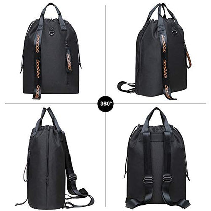 KAUKKO Drawstring Sports Backpack Gym Yoga Bag Shoulder Rucksack for Men and Women (KH02-BLACK) - color: H02-black