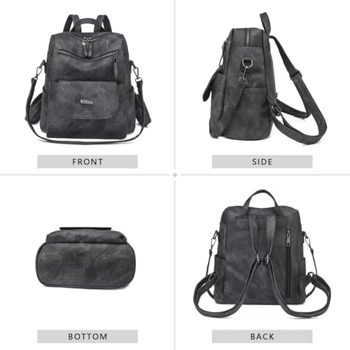 WYFJNX PU Leather Backpack Purse for Women Fashion Multipurpose Design Handbag Ladies Shoulder Bags Travel Backpack Black - color: Black