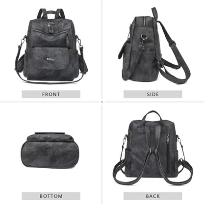WYFJNX PU Leather Backpack Purse for Women Fashion Multipurpose Design Handbag Ladies Shoulder Bags Travel Backpack Black - color: Black