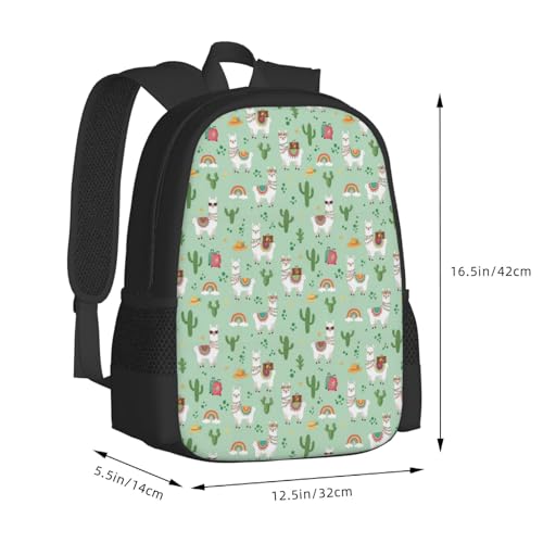 Ergonomic Padded Backpack Cute Llamas Mint Green, Anti Theft Spacious Travel Daypack Sturdy Polyester Bag for Commute Gym Outdoor Leisure Use - color: Design (1025)