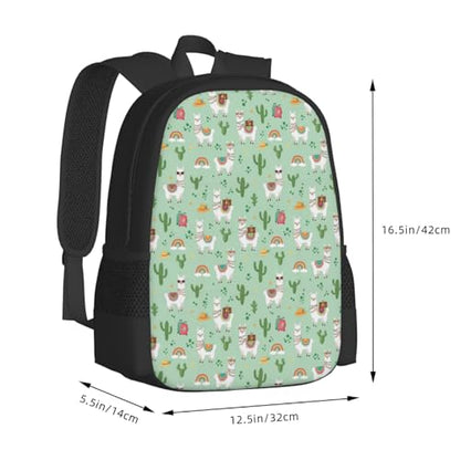 Ergonomic Padded Backpack Cute Llamas Mint Green, Anti Theft Spacious Travel Daypack Sturdy Polyester Bag for Commute Gym Outdoor Leisure Use - color: Design (1025)