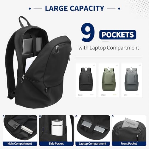 DTGN Travel Laptop Backpack, Carry On Backpack, TSA-Approved Water-Resistant Rucksack Nylon for Work Men Women Fits 16 Inch Notebook, Black - color: Black