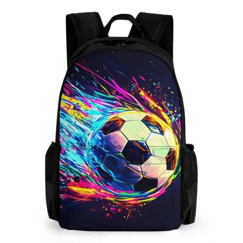 Colorful Football Backpack, Durable Polyester Daypack with Laptop Compartment, Reinforced Bottom, Adjustable Shoulder Straps And Multi Pockets for Travel And Daily Use - color: Colorful Football