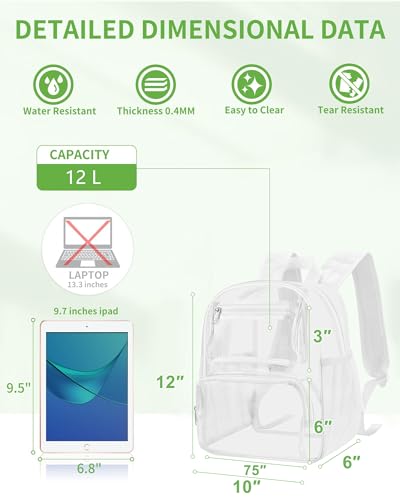MAY TREE Small Clear Backpack Stadium Approved for Women and Men Clear Bag for Stadium Events Concert Sporting Festival, White - color: White-1, style: 2 Front Pocket-1