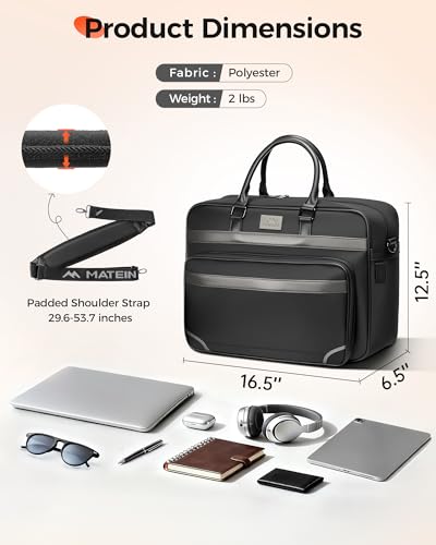 MATEIN Laptop Bag with Insulated Lunch Compartment, 16 Inch Men Lunch Bags for Work, Water Resistant Anti Theft Business Mens Briefcase, Computer Carrying Case Messenger Shoulder Bag for Office, Black