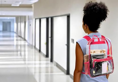 Trail maker Clear Backpack Heavy Duty with Padded Straps, Side Pockets for Kids, Boys, Girls, School, Stadium Approved Events - color: Pink