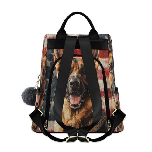 ALAZA German Shepherd American Flag Independence 4th Of July Trips Hiking Camping Rucksack Pack for Women - color: multicolor 15