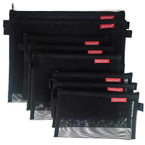 Mesh Cosmetic Bag Mesh Makeup Bag Set Nylon Bag With Zipper Toiletry Beauty Storage Bags Zipper Pouch Cosmetic Organizer Travel Accessories Kit Set Portable Storage, 8 PCS Black A - color: Black A