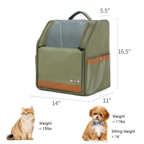 Large Cat Carrier Backpack, Shaded Small Dog Backpack with Breathable Mesh, Soft Side Safety Pet Backpack for Hiking, Travel, Outdoor, Green - color: Green