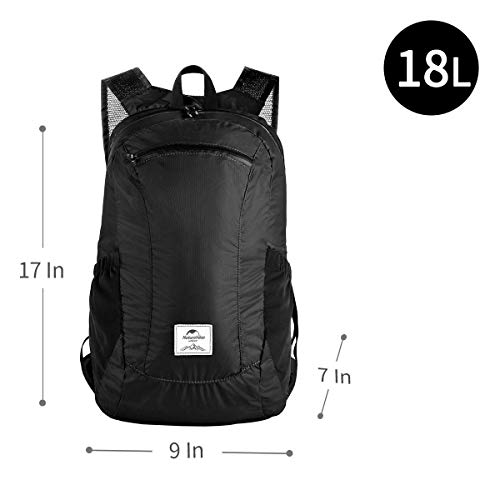 Naturehike 18L Lightweight Hiking Backpack, Waterproof Camping Packable Backpack Ultralight for Travel, Airplane, Small Hiking Daypack for Adults, Black - color: Black