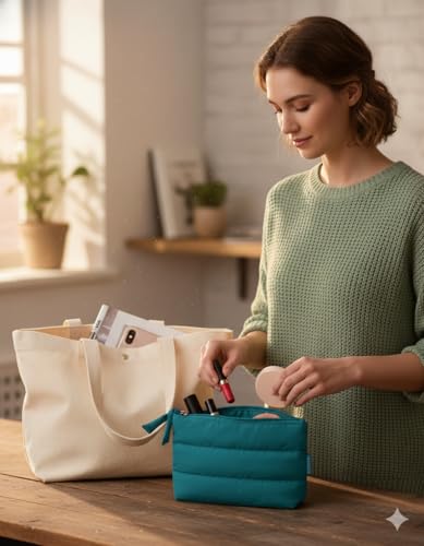 BAGSMART Small Puffy Water-Resist Makeup Bag for Women - color: Deep Teal, size: Small
