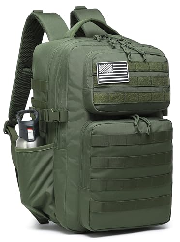 Wotony Military Tactical Backpack for Men Waterproof Daypack 3 Day Assault Pack Molle Bag with Water Bottle Holder - color: Military Green, size: 35L