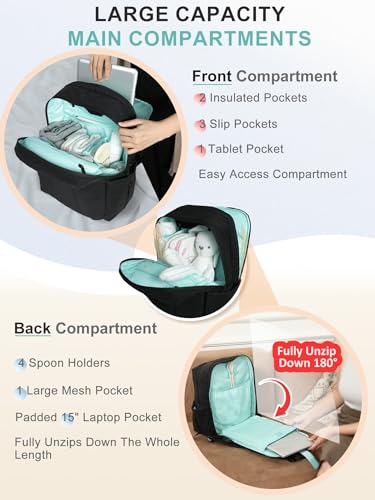 MOMINSIDE Diaper Bag Backpack - Extra Large Puffer Diaper Bag - Neoprene Diaper Bag Quilted Baby Bag for 2 Kids Boys Girls, Large Changing Pad, 15 Pockets, Black - color: Black