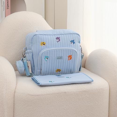 GOBABYMART Diaper Bag Backpack with Changing Pad - Travel Baby Bag, Insulated Bottle Pockets, Stroller Straps (Medium - Blue Sharks) - color: Medium - Blue Sharks