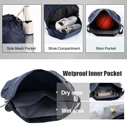 6 Pack Gym Drawstring Backpack Bags Bulk with Shoe Compartment for Sports Wet Proof Pocket for Men Women Large(Grey, Navy Blue) - color: Grey, Navy Blue