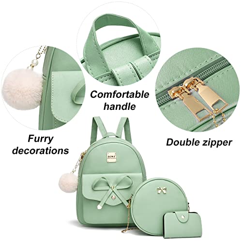 ZGWJ Mini Backpack Purse for Women - 3-Piece Set, Small PU Leather Bowknot Fashion Backpacks, Cute Casual Travel Daypacks - color: Light Green