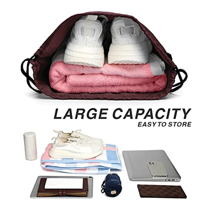 Drawstring Backpack Sports Water Resistant String Bag Sport Gym Sackpack for Women Men Large with Zipper, Burgundy - color: Burgundy