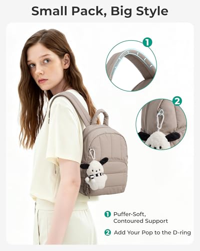 BAGSMART Mini Backpack for Women, Lightweight Puffer Small Backpack Purse, Quilted Casual Travel Daypack, Cute Water-Resistant Bookbag for Daily, Olive Green - color: Olive Green