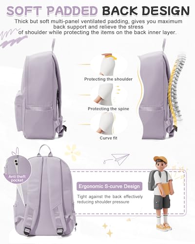 BJLFS Purple School Backpack for Girls Boys,Waterproof Bookbag for Women Men, Mini College Student School Bag, Lightweight Travel Rucksack Casual Daypack,Laptop Backpacks - color: Purple